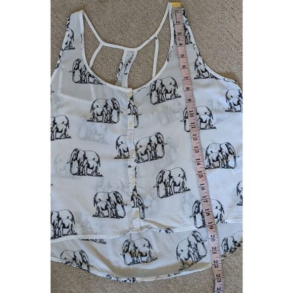 Aeropostale Sheer Elephant Button Front Rayon Hi-Lo Cropped Top Large - Picture 6 of 10